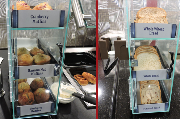Choose from a variety of muffins, bagels, and breads